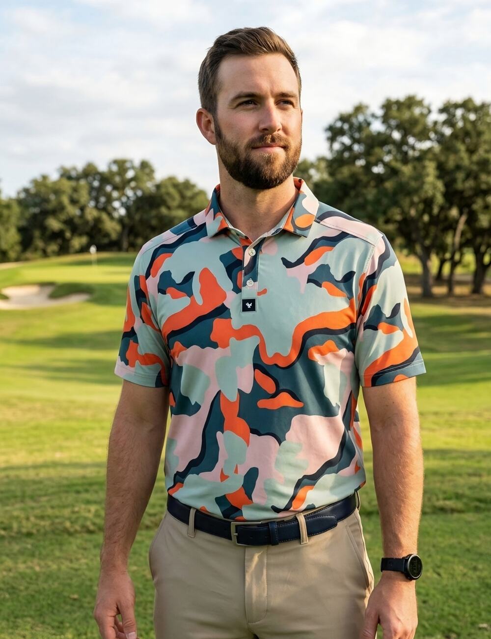 Bad Birdie Powell Performance Camo Polo Shirt Men's Size S Golf Attire